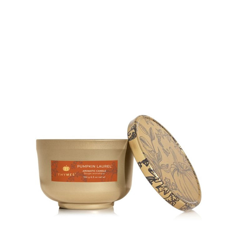 Thymes Pumpkin Laurel Gold Lid Candle